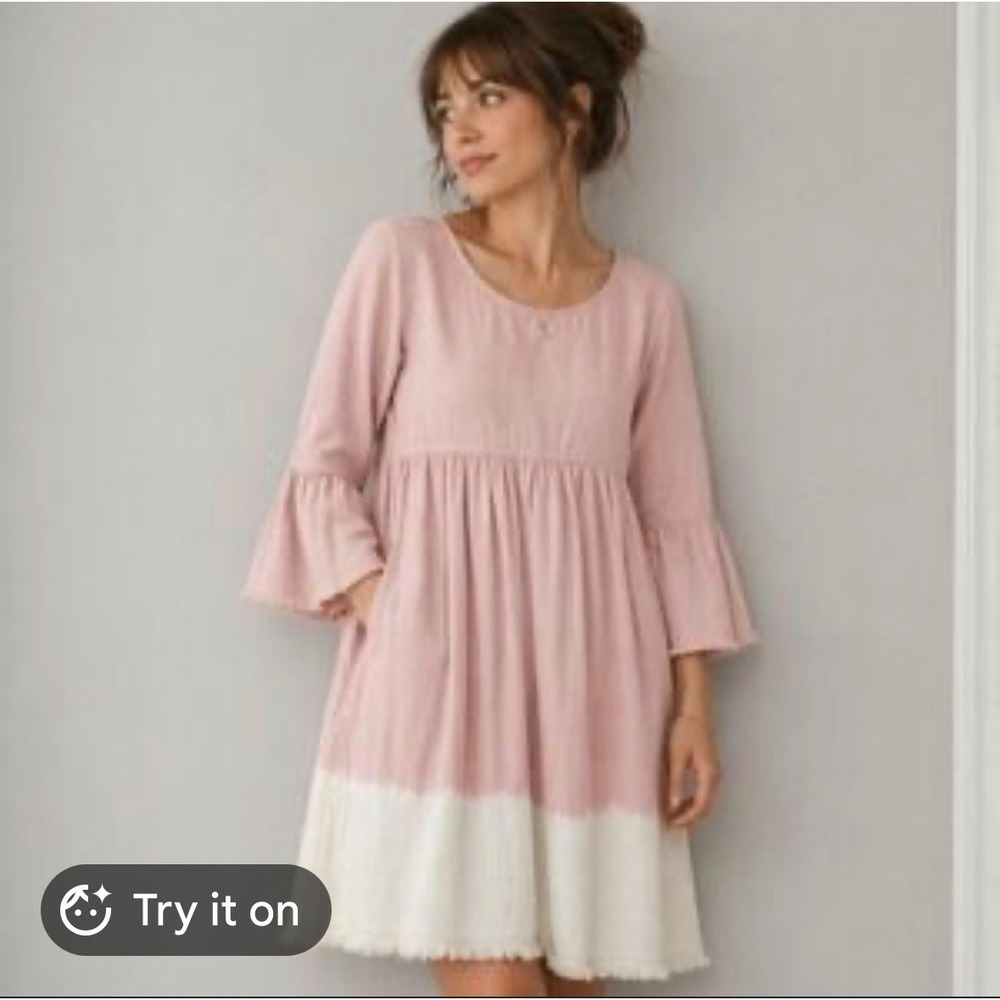 Holding Horses Anthropologie Pink Ombre Dip Dye Bell Sleeve Babydoll‎ Dress 6